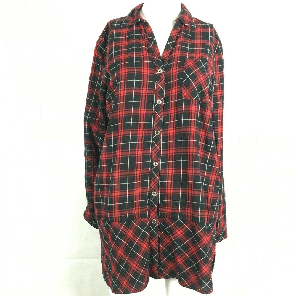 J. Jill Shirt Womens Sz XS Redβ Plaid Cotton Flannel Button Up Tunic Top Pocket
